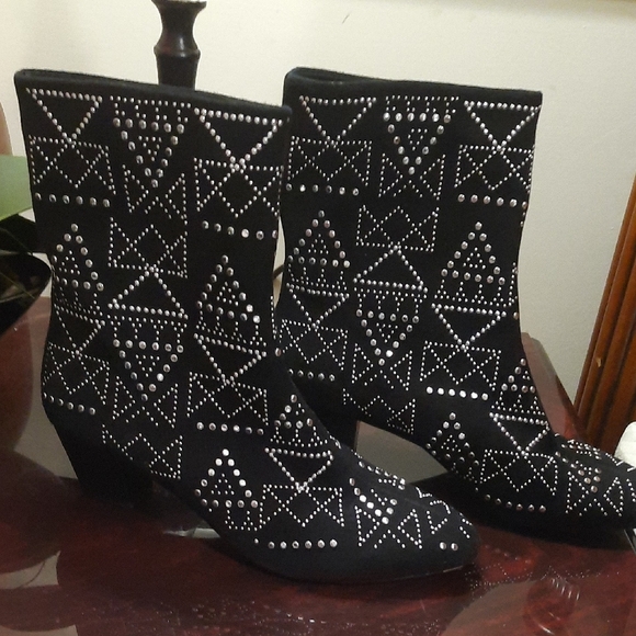 Rebecca Minkoff Black Studded Heeled Boots - Picture 1 of 10